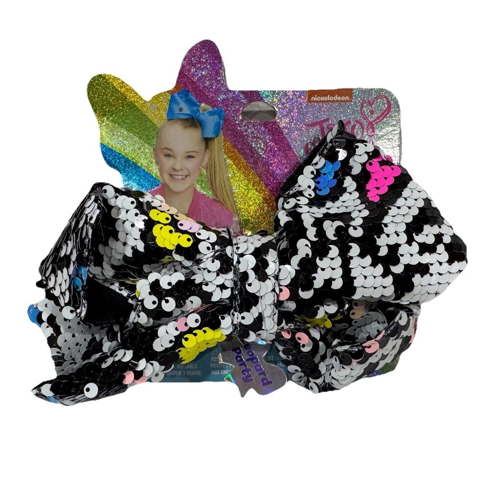 JoJo Siwa Black & White Sequin Leopard Bow Nickelodeon Large Hair Clip NWT
